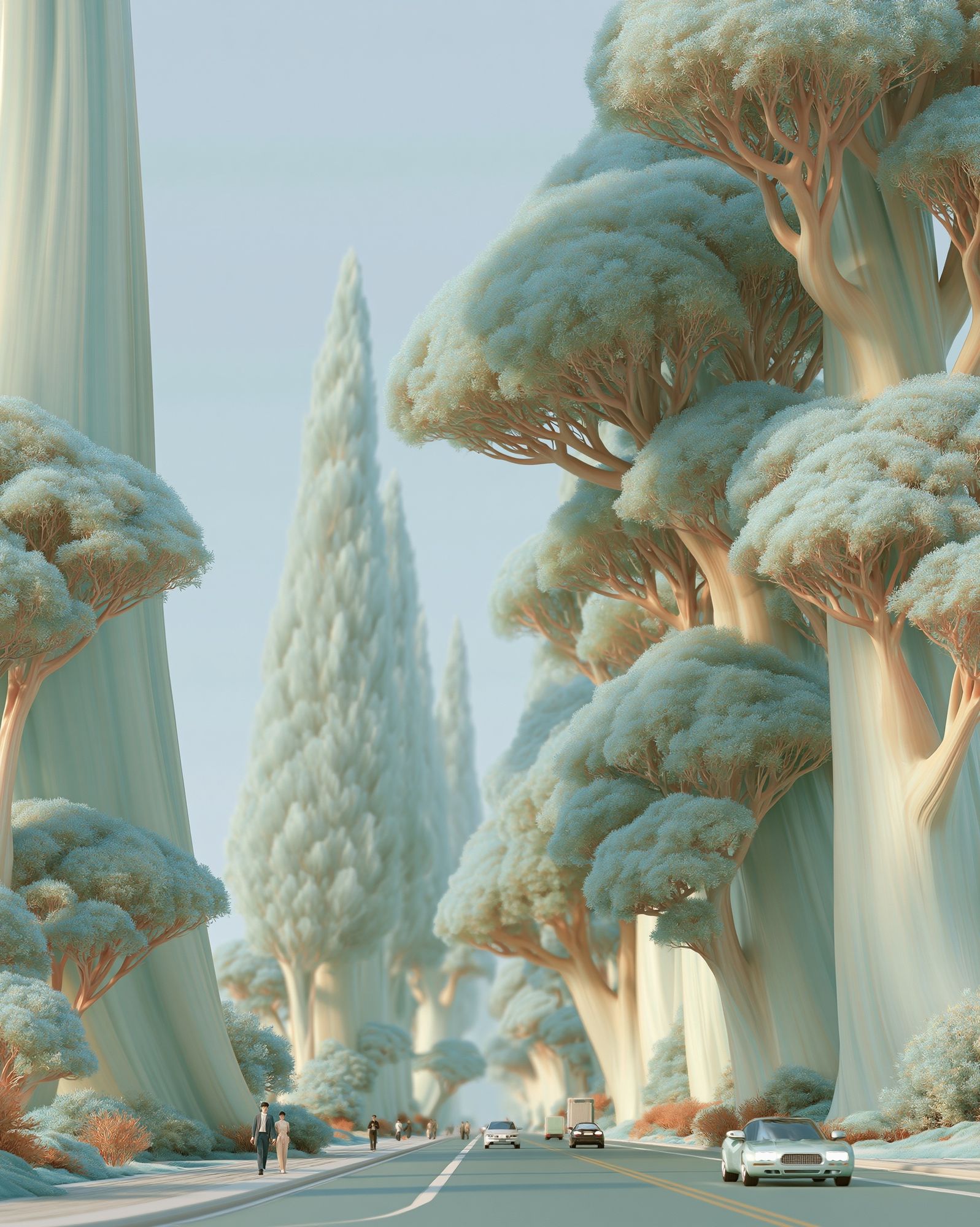 Dreamy Tree Avenue Illustration Print. poster detail