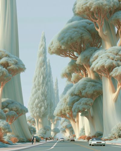 Dreamy Tree Avenue Illustration Print. poster