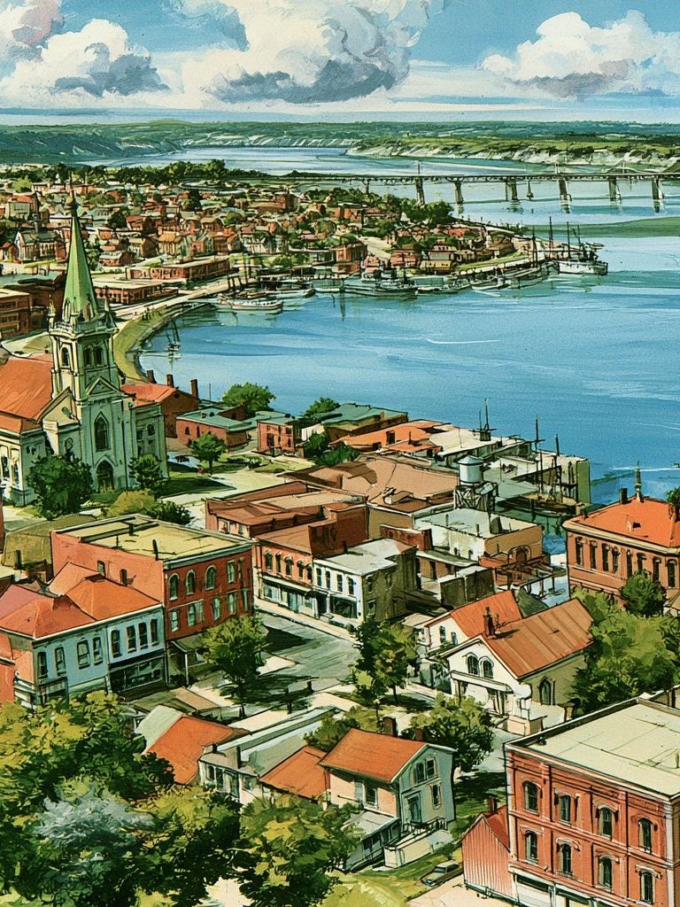 Charleston Harbor Cityscape Illustration Poster. poster detail