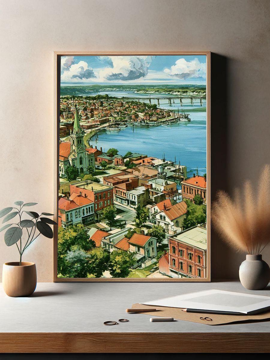 Charleston Harbor Cityscape Illustration Poster. — room view 2