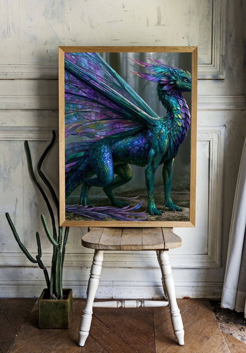 Iridescent Dragon Fantasy Print. room preview
