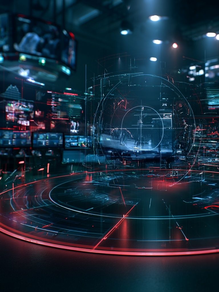 Cyberpunk Hologram Control Room Poster. poster — illustration art