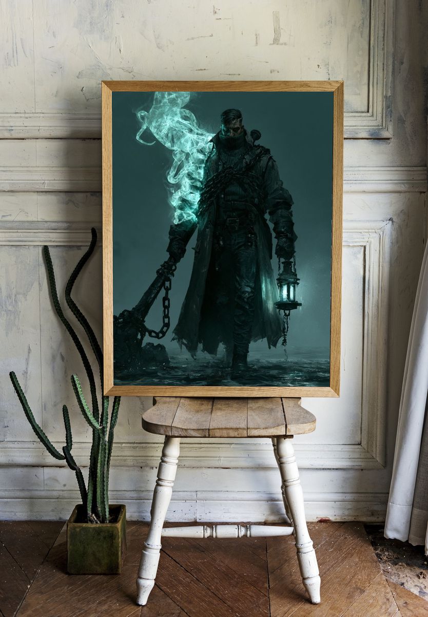 Dark Lantern Warden Fantasy Print. room preview