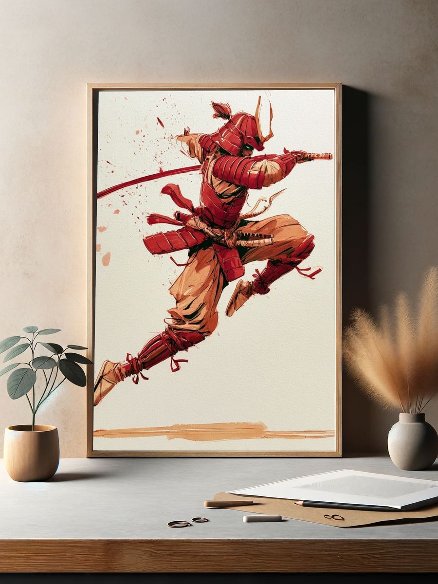 Samurai Warrior Illustration Poster. — room view 2