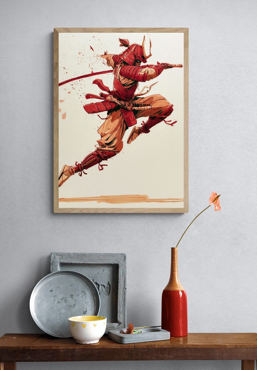 Samurai Warrior Illustration Poster. — room view 3