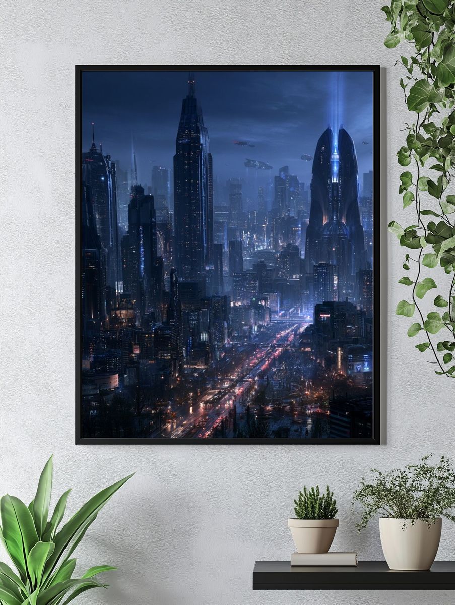 Futuristic Neon Cityscape Poster. — room view 4