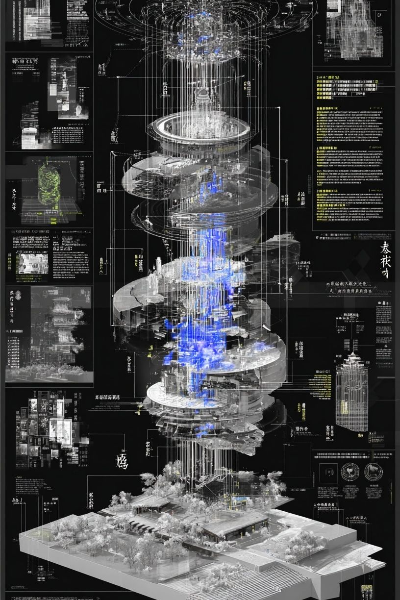 Futuristic Architectural Blueprint Poster. poster — illustration art