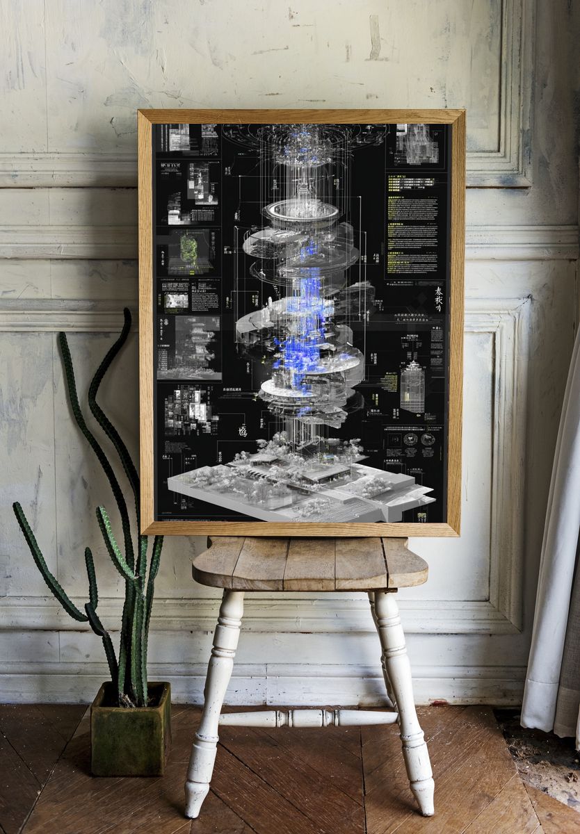 Futuristic Architectural Blueprint Poster. room preview