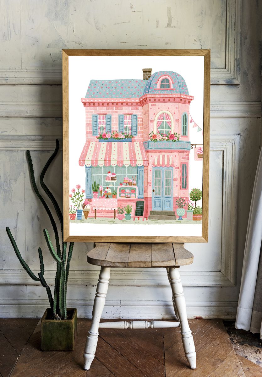 Pastel Dessert Shop Illustration Poster. room preview