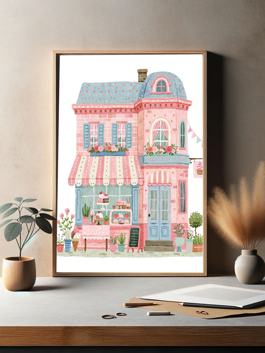 Pastel Dessert Shop Illustration Poster. — room view 2