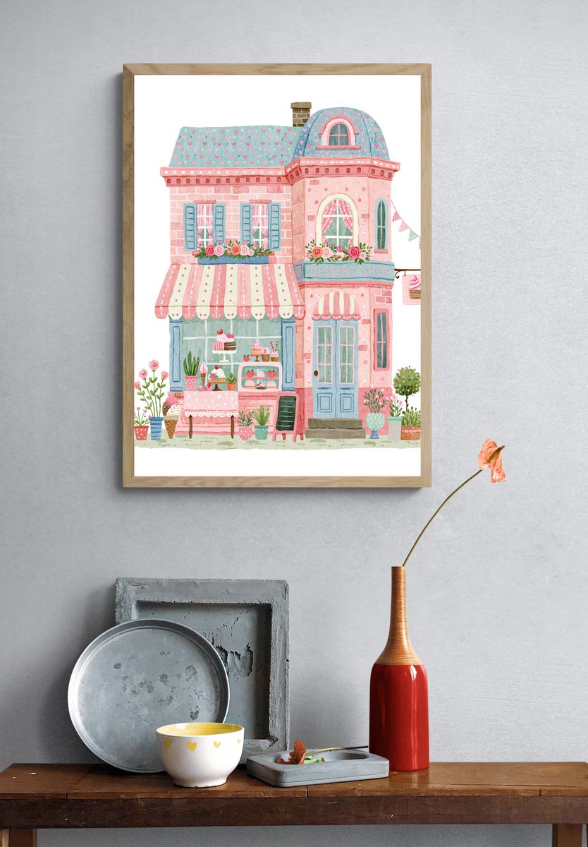 Pastel Dessert Shop Illustration Poster. — room view 3