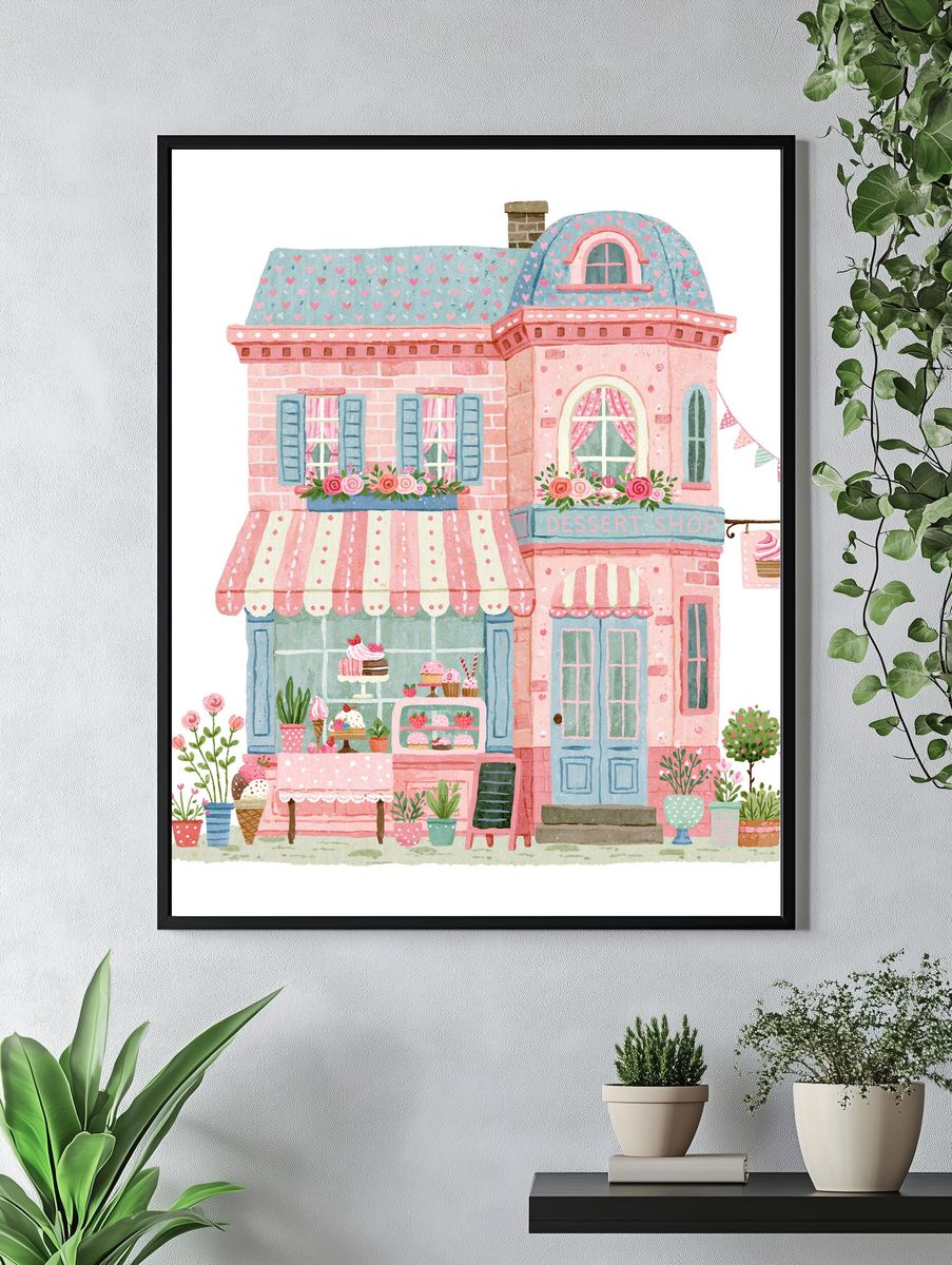 Pastel Dessert Shop Illustration Poster. — room view 4