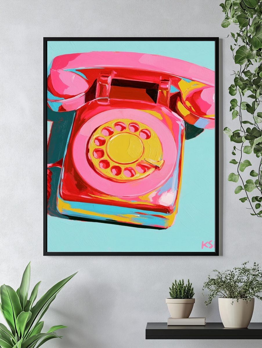 Retro Pink Telephone Pop Art Print. — room view 4