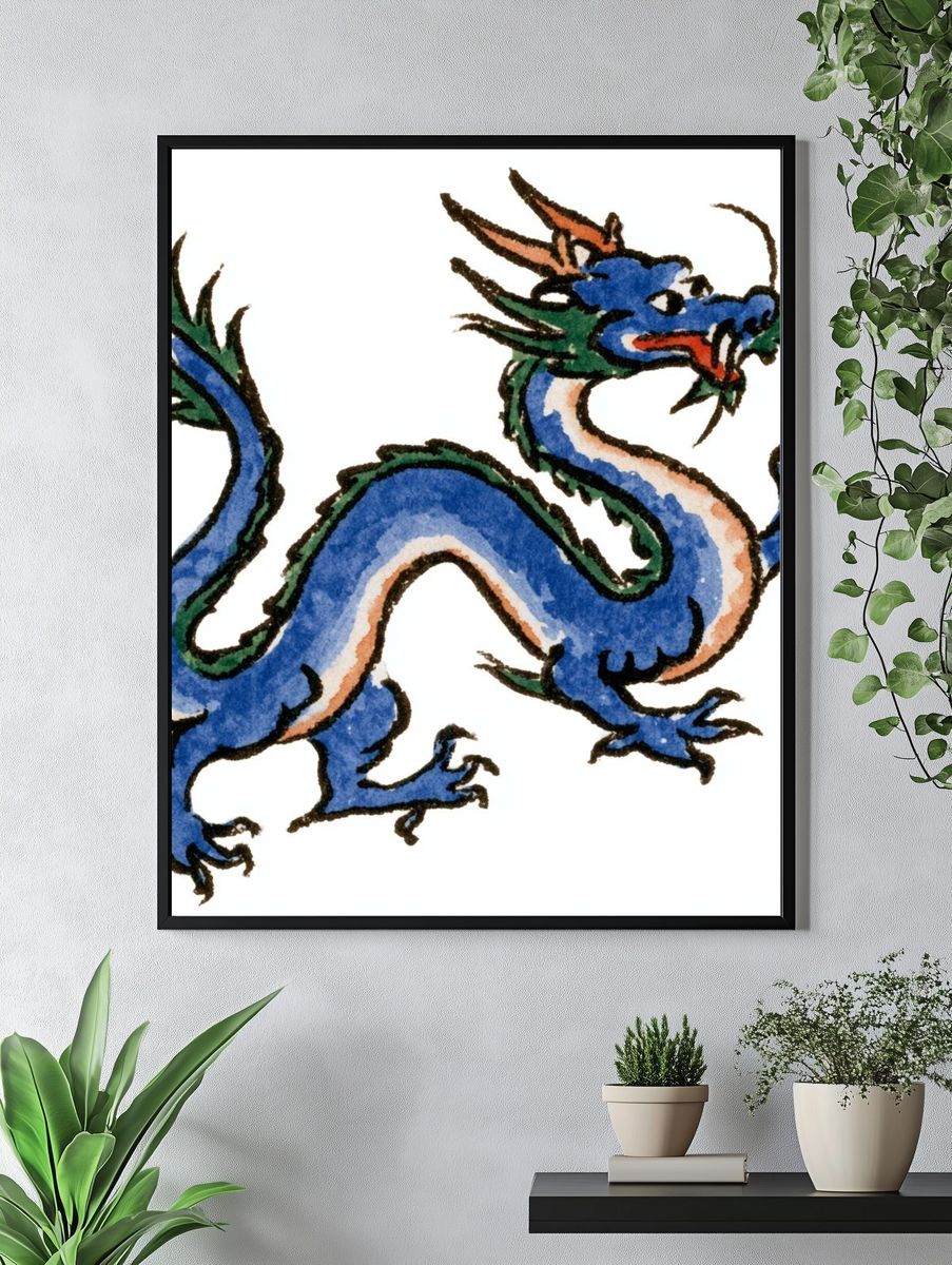Blue Dragon Watercolor Poster. — room view 4