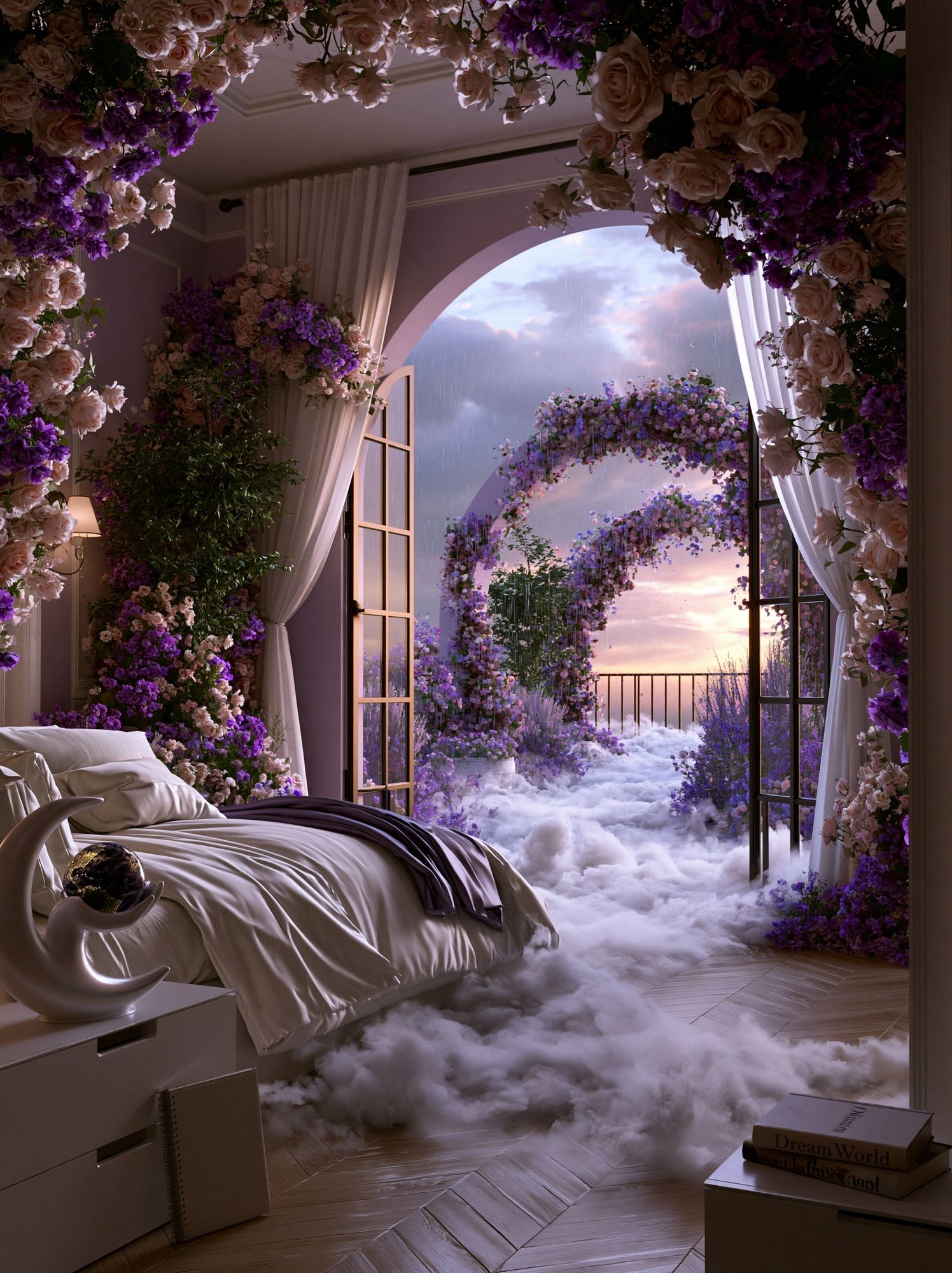 Dreamy Floral Bedroom Print. poster — illustration art