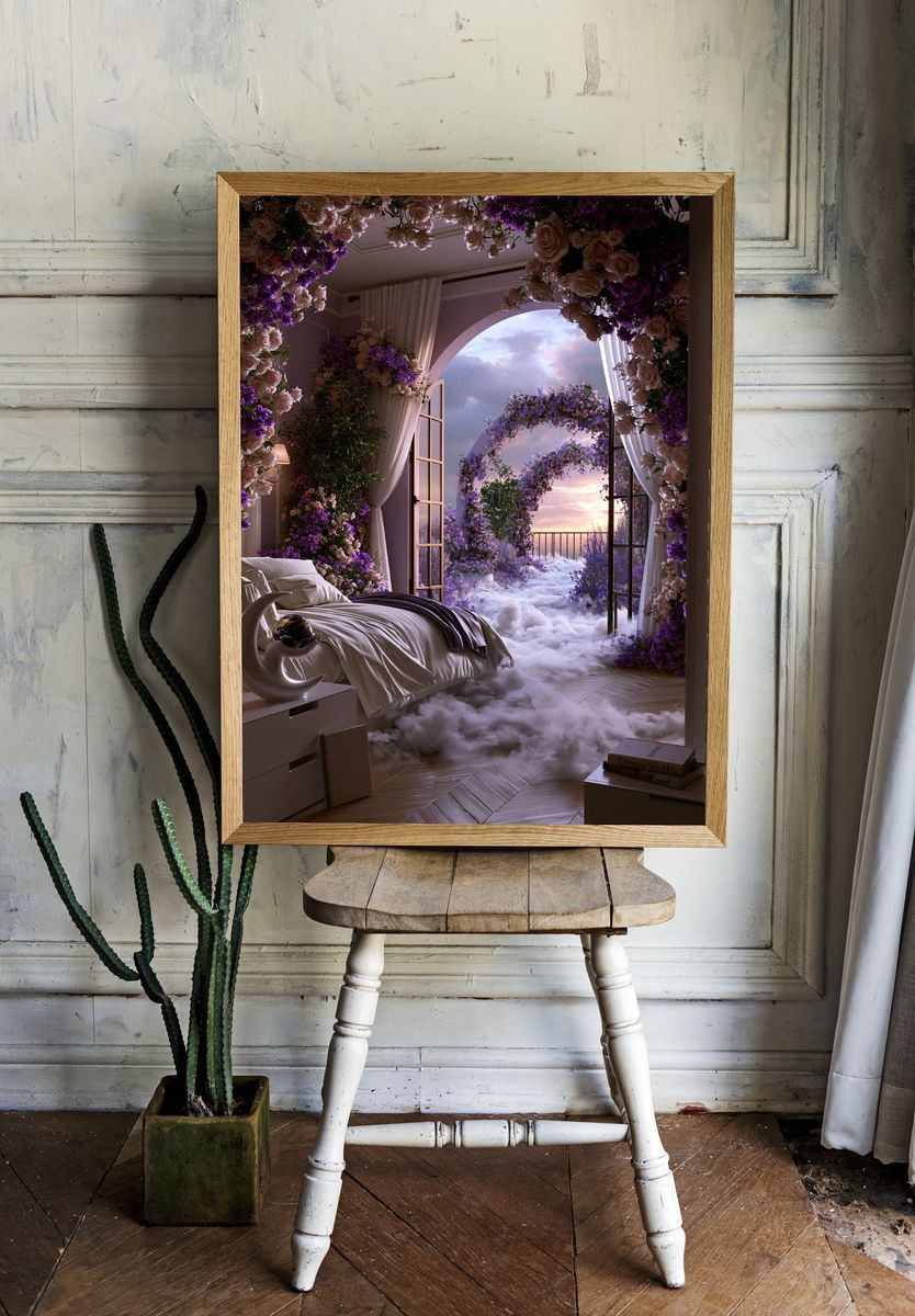 Dreamy Floral Bedroom Print. room preview