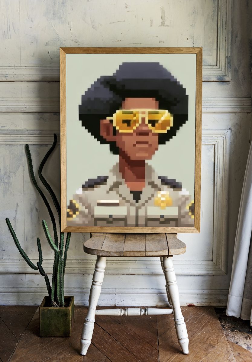 Pixel Portrait in Yellow Glasses Poster. — room view 1