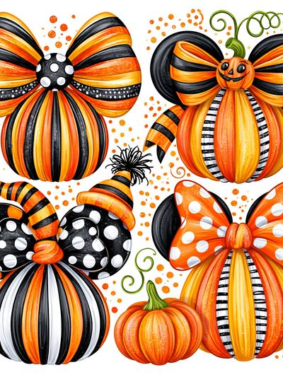 Halloween Pumpkin Bows Illustration Poster.