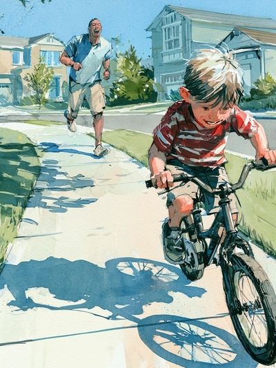 Boy Riding Bike Watercolor Poster.