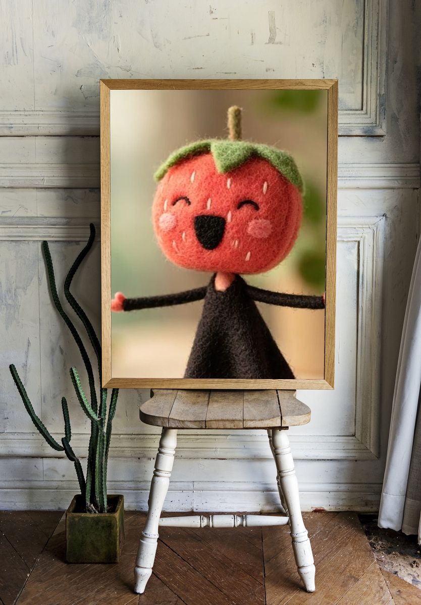 Smiling Strawberry Doll Illustration Poster. — room view 1