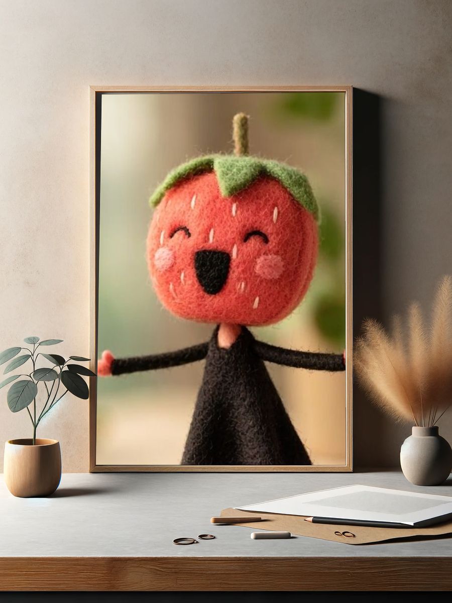 Smiling Strawberry Doll Illustration Poster. — room view 2