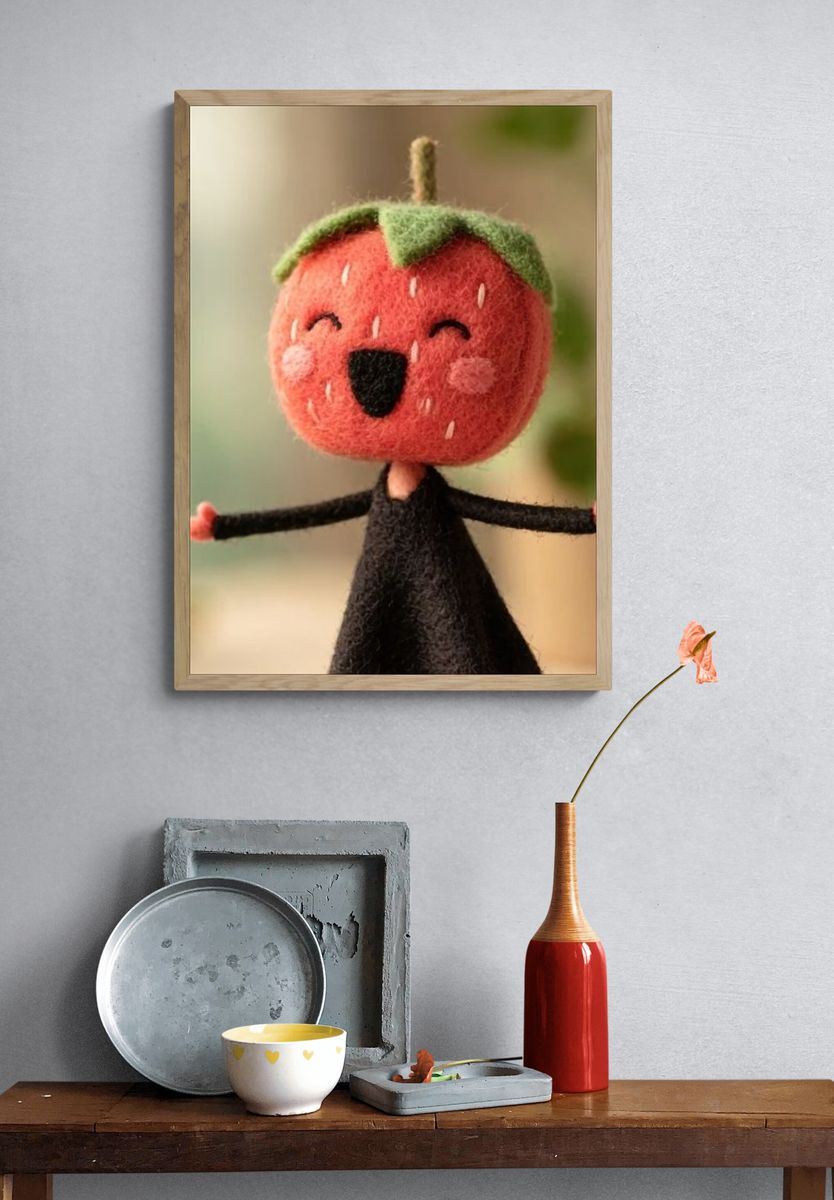 Smiling Strawberry Doll Illustration Poster. — room view 3