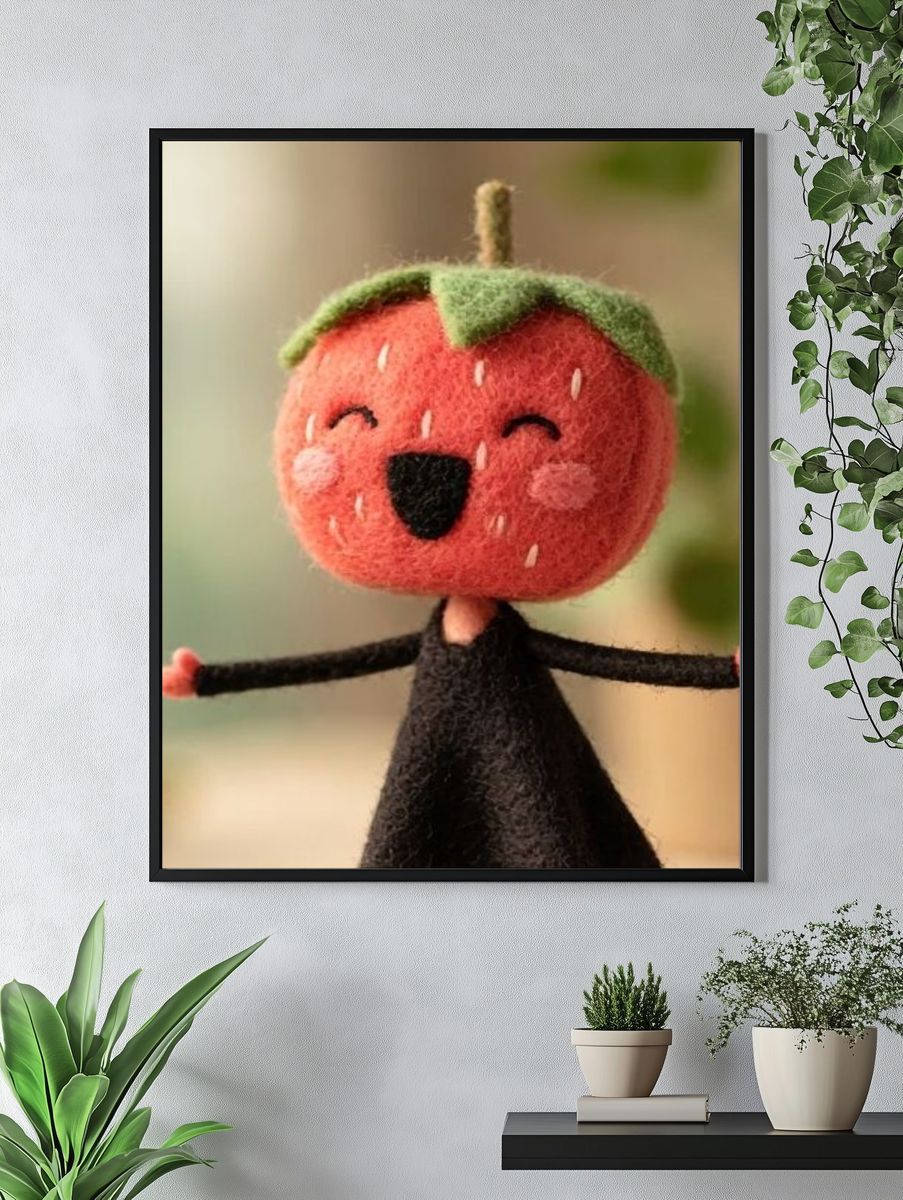 Smiling Strawberry Doll Illustration Poster. — room view 4