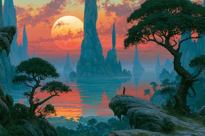 Alien Sunset Landscape Print. poster