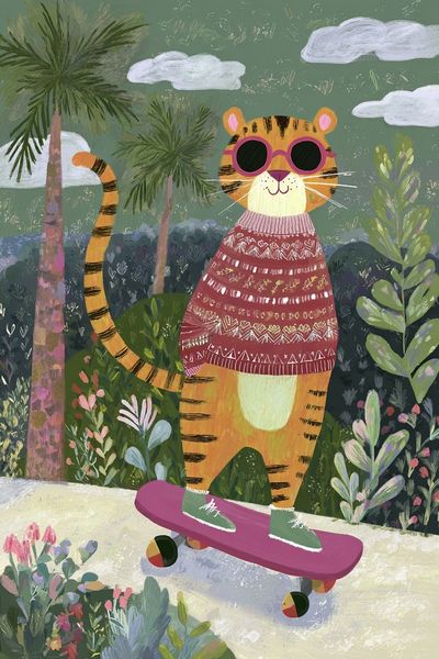 Skateboarding Tiger Illustration Poster. poster
