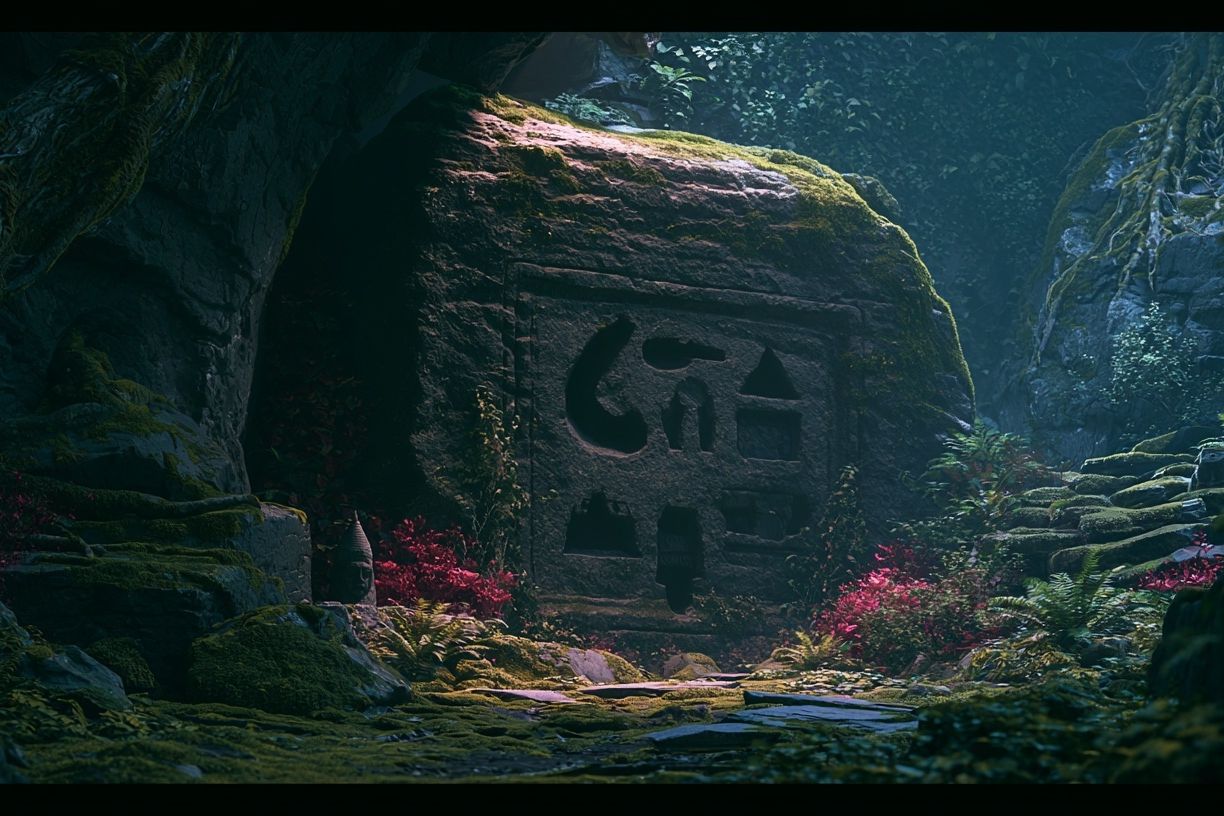 Mossy Jungle Temple Print. poster detail