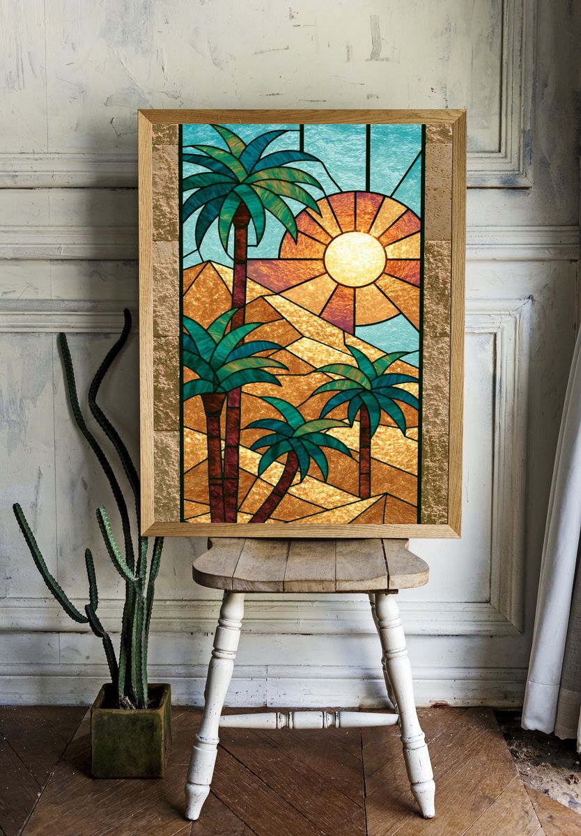 Tropical Sunset Stained Glass Poster. room preview