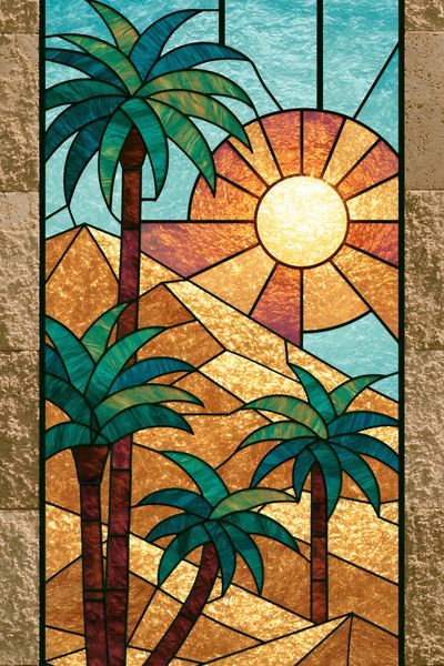 Tropical Sunset Stained Glass Poster.