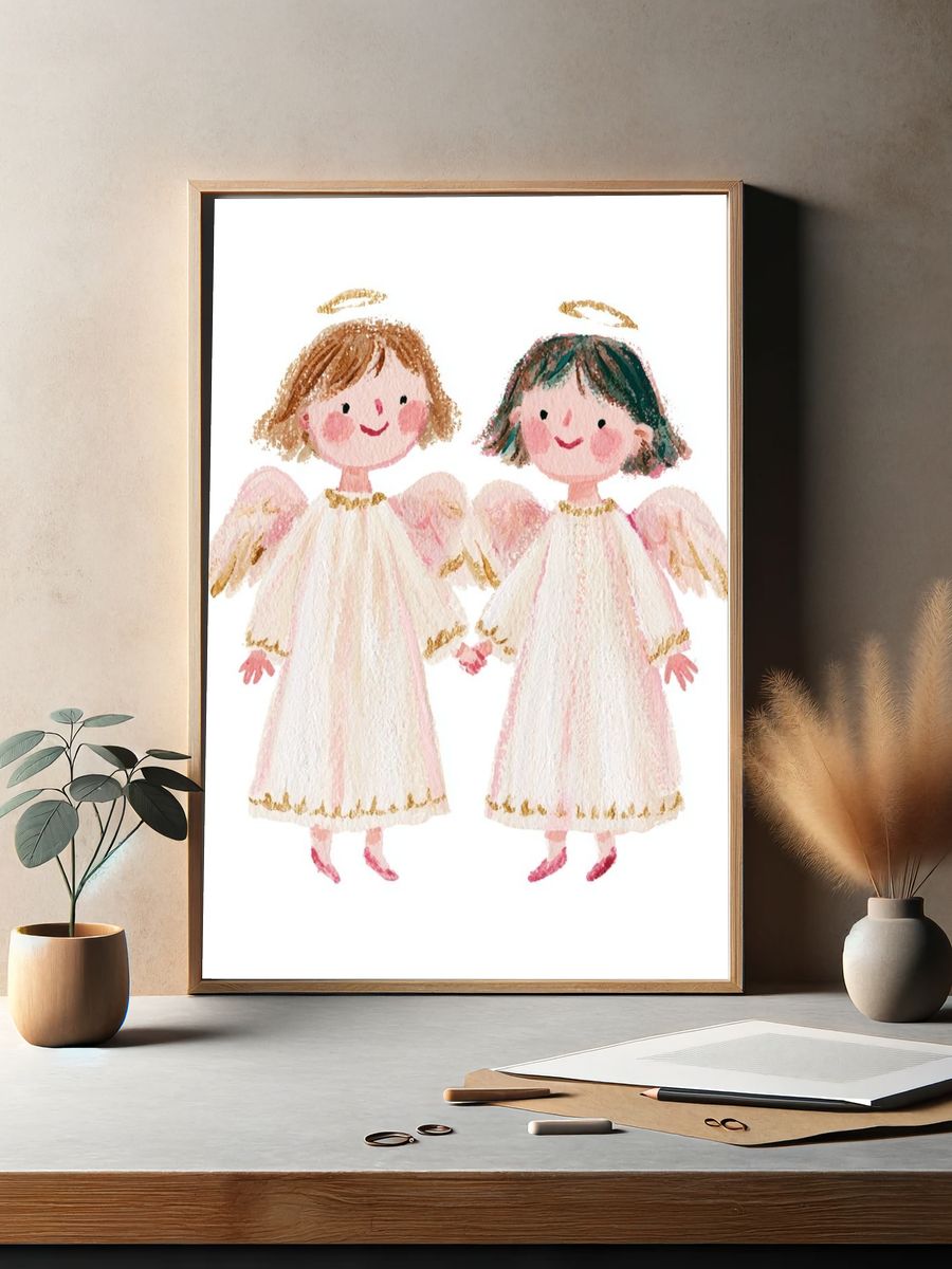 Two Angels Watercolor Print. — room view 2
