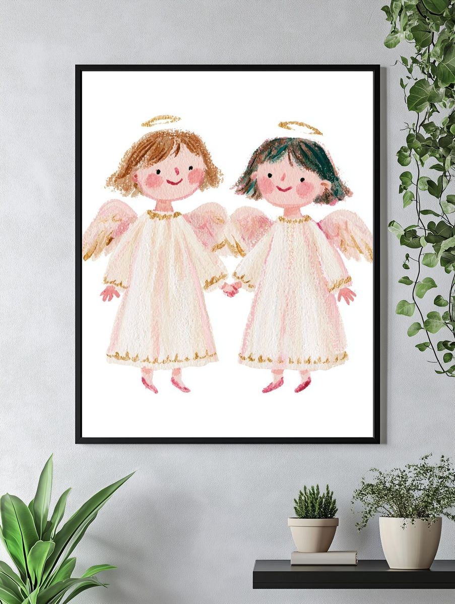 Two Angels Watercolor Print. — room view 4
