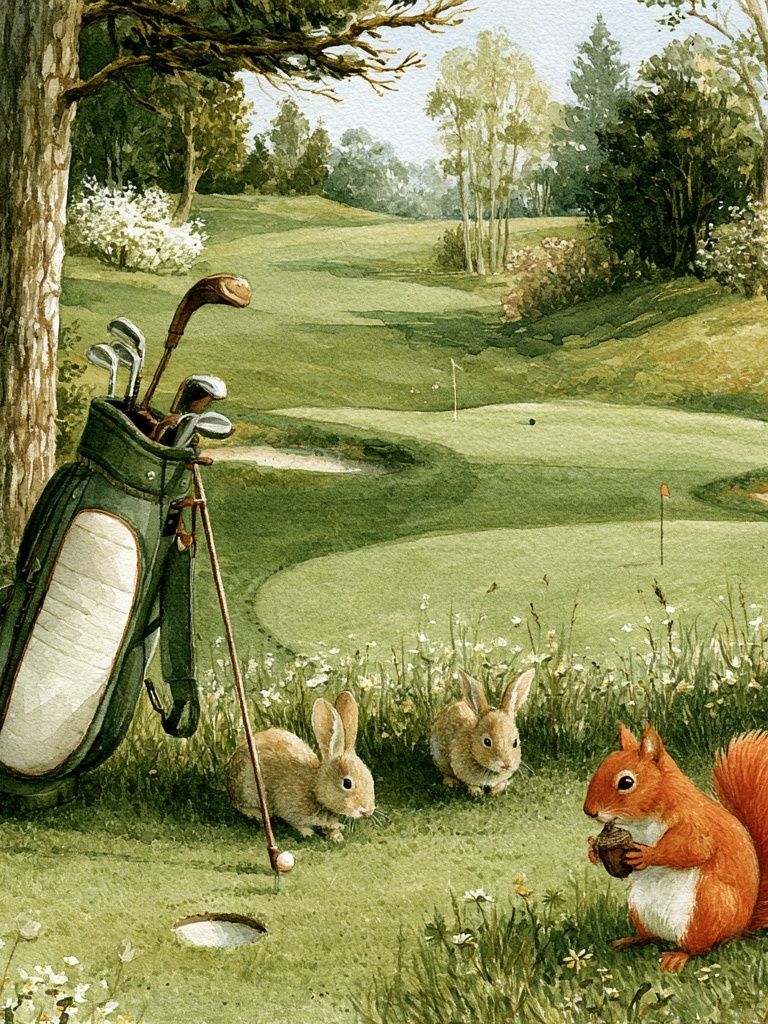 Whimsical Golf Course Illustration Poster. poster detail