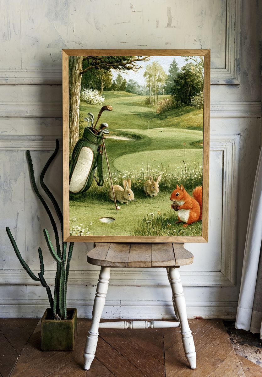 Whimsical Golf Course Illustration Poster. — room view 1