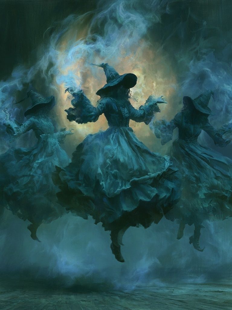 Witch Dance in Blue Smoke Poster. poster — illustration art