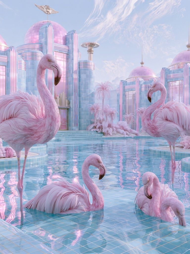 Pink Flamingo Palace Print. poster detail
