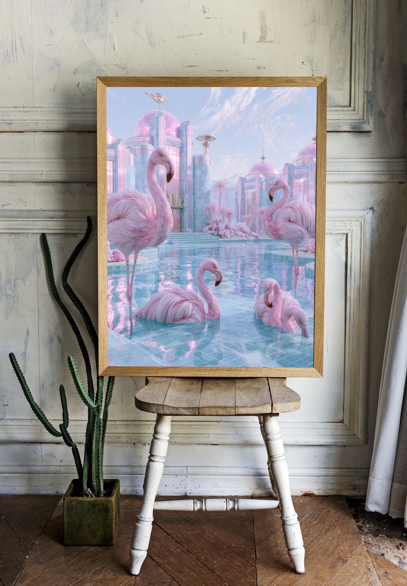 Pink Flamingo Palace Print. — room view 1