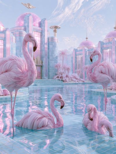 Pink Flamingo Palace Print. poster print