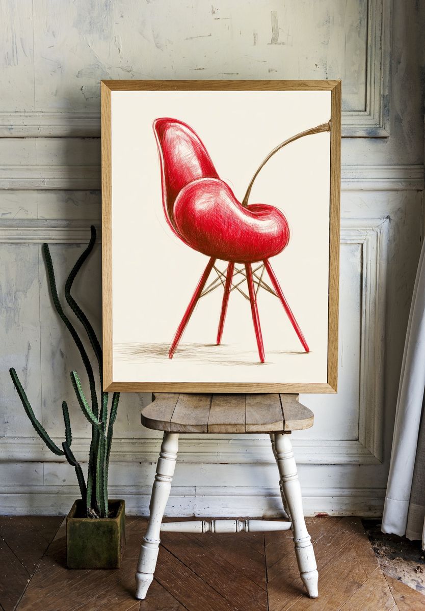 Red Chair Sketch Illustration Poster. room preview