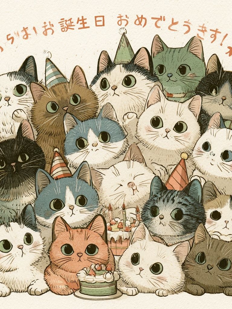 Birthday Cats Illustration Poster. poster detail