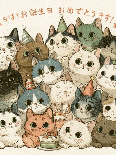 Birthday Cats Illustration Poster. poster