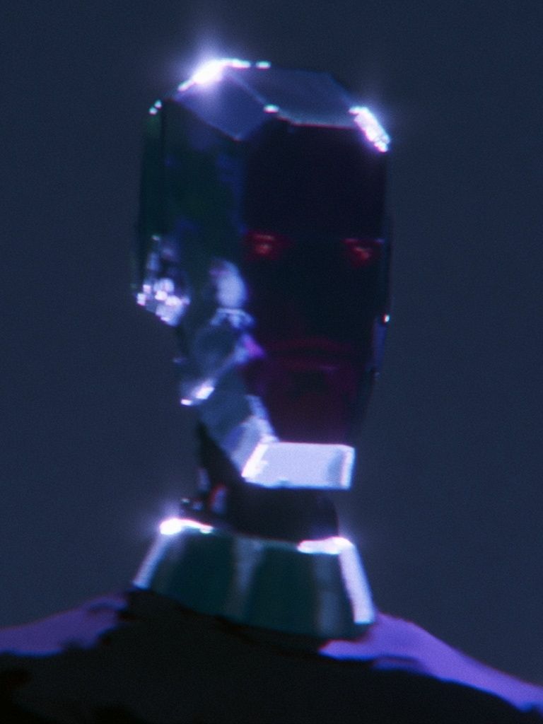 Glowing Crystal Head Portrait Print. poster — illustration art