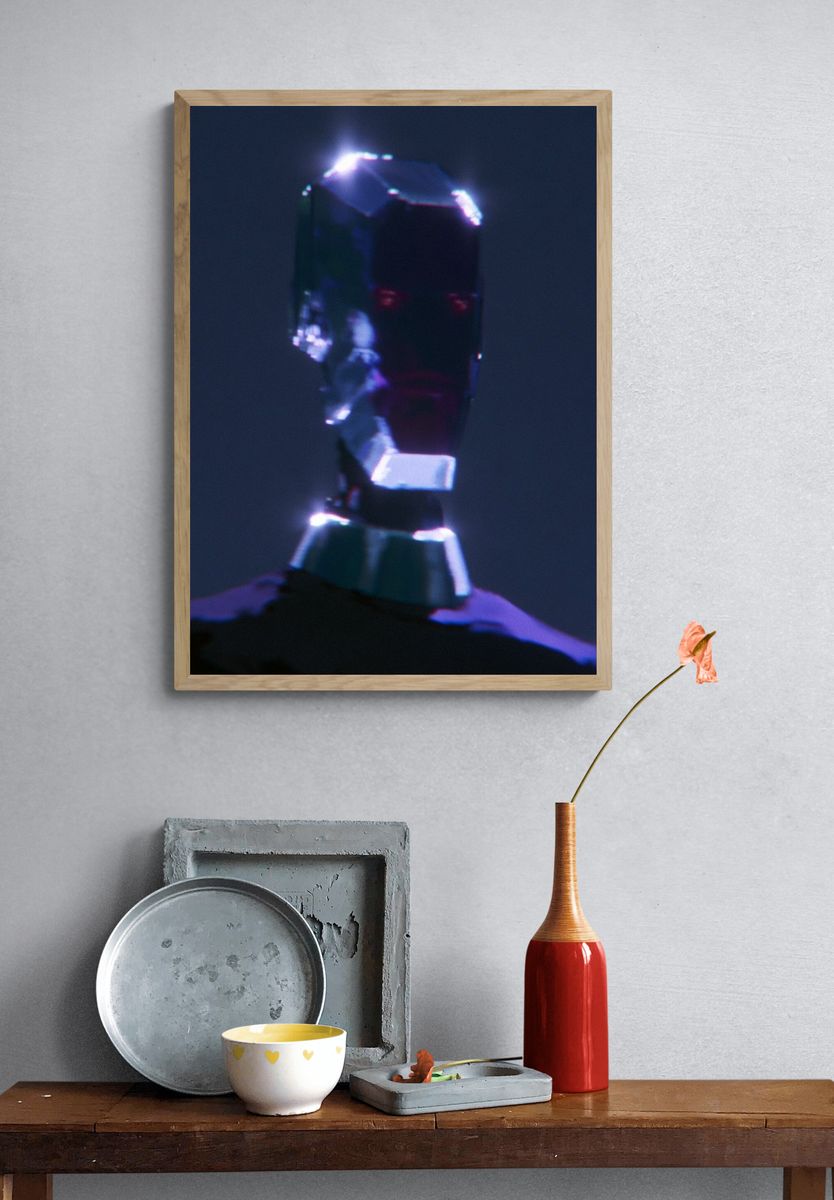 Glowing Crystal Head Portrait Print. — room view 3