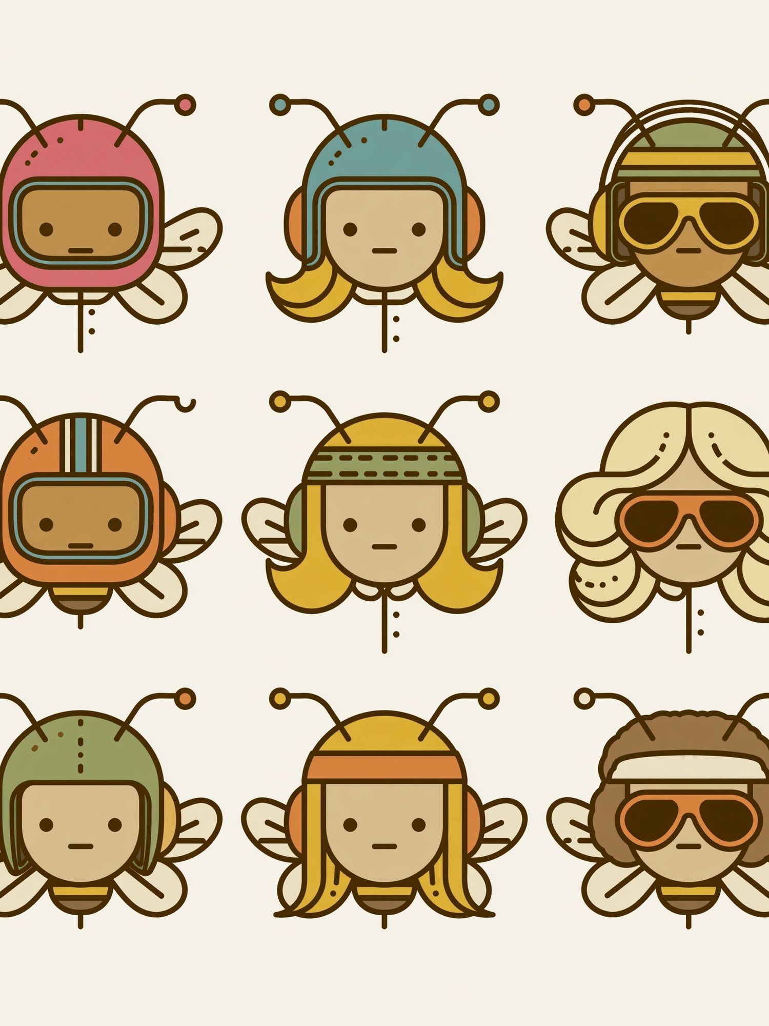Cute Bee Characters Illustration Print. poster — illustration art
