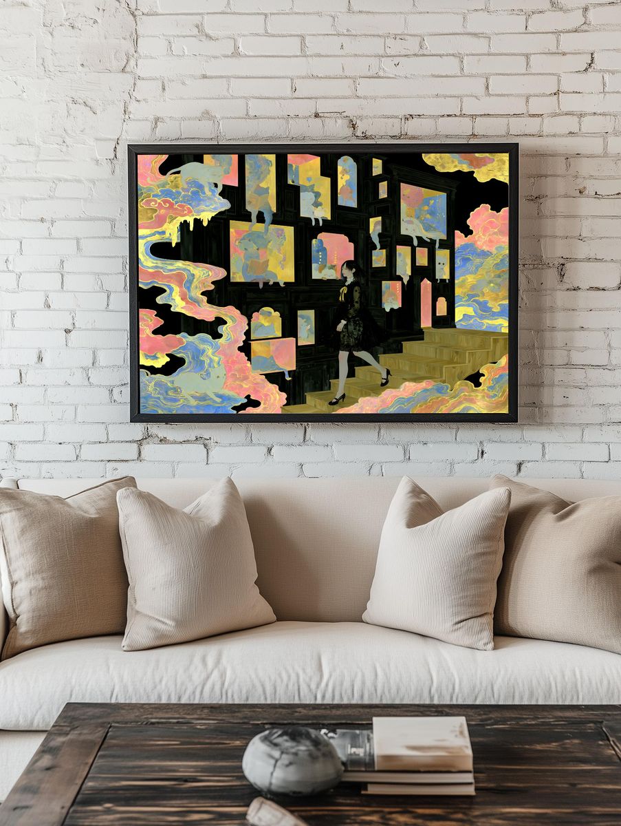 Surreal Cat Gallery Illustration Poster. room preview