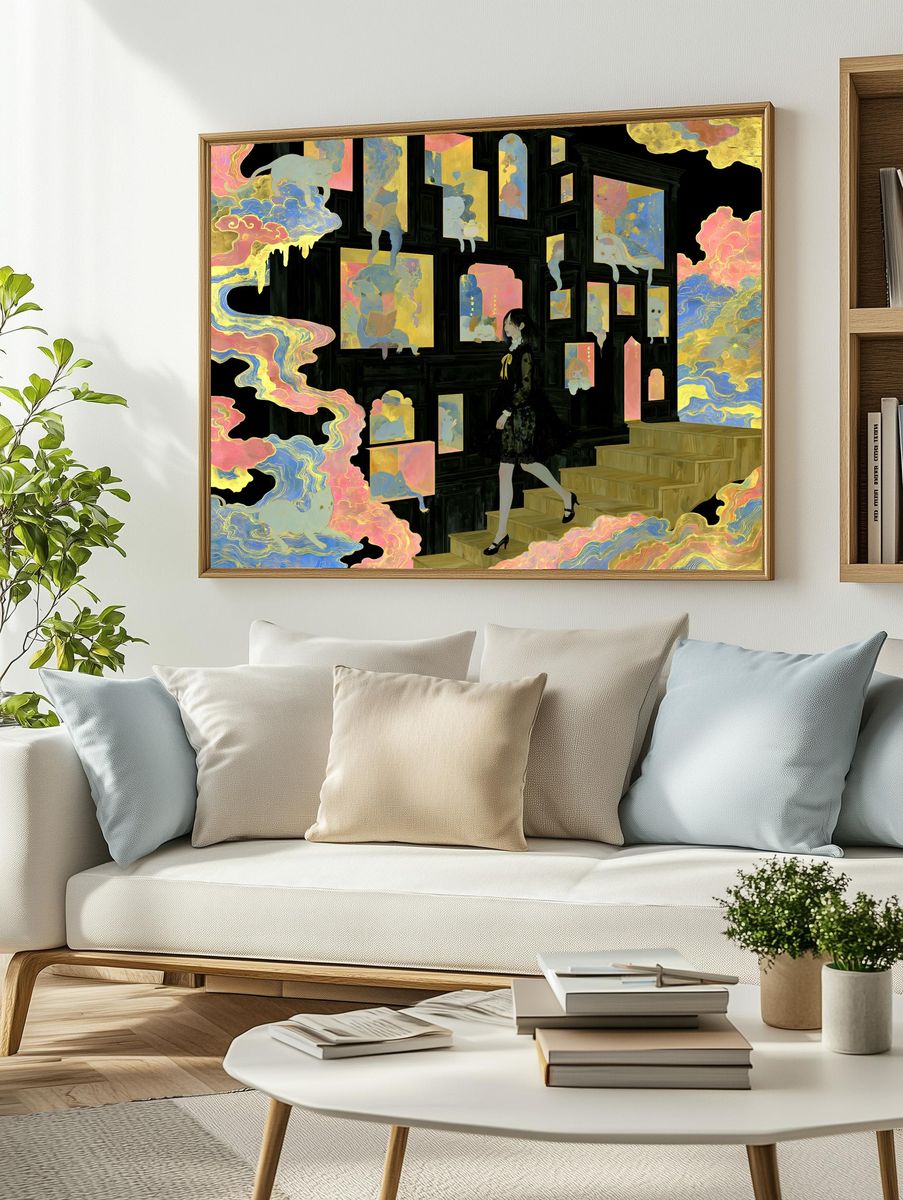Surreal Cat Gallery Illustration Poster. — room view 2