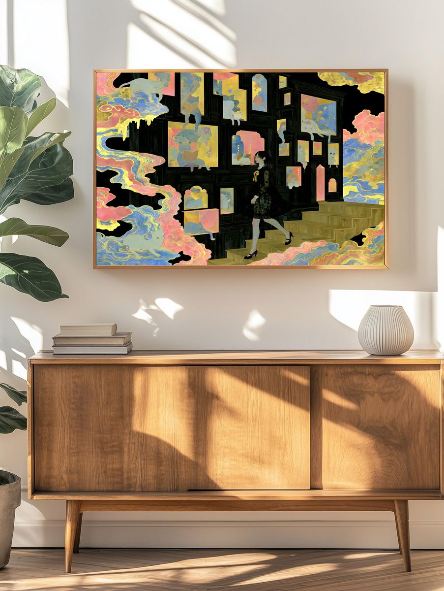 Surreal Cat Gallery Illustration Poster. — room view 3