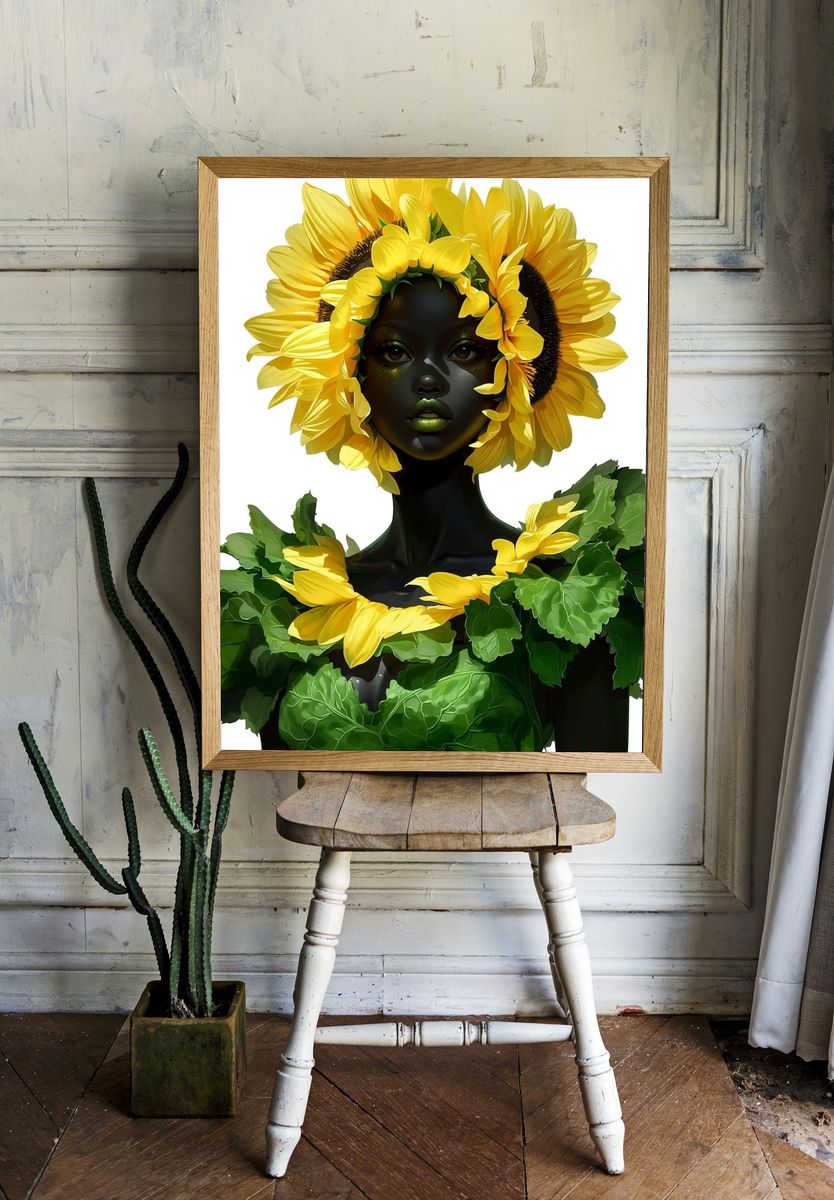 Sunflower Portrait Illustration Poster. — room view 1